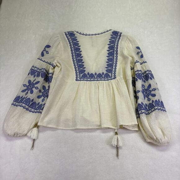 SCARLETT POPPIES Naxos Emroidered Balloon Sleeve Bohemiam Top Blouse Size XS - Picture 3 of 13
